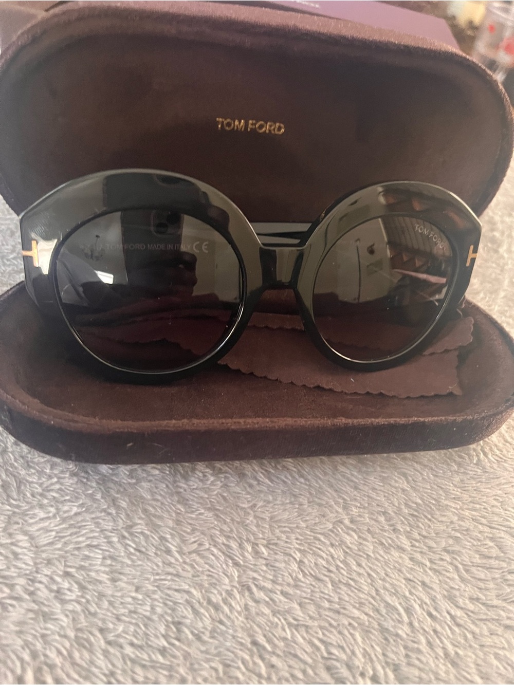 Tom Ford “Rachel” Black Round Women's Sunglasses with Gold Accents